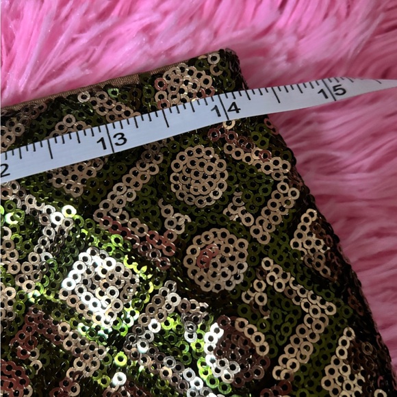 NWOT Banana Republic sz4P Gold and green sequin skirt with brown lining - Picture 6 of 7